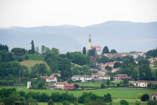 fara vicentino, italy, 06/10/2019 , View of the countryside of Fara Vicentino, a small town in Vicenza prefecture in Italy.