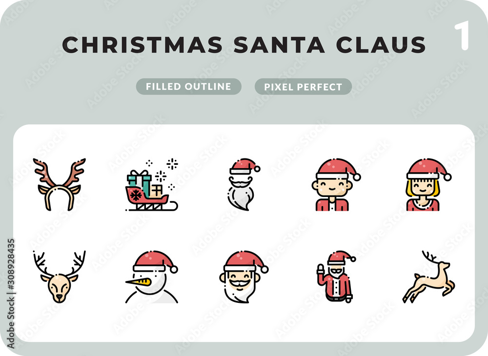 Poster christmas santa claus filled icons pack for ui. pixel perfect thin line vector icon set for web desi