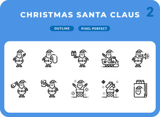 Christmas Santa Claus Dashed Outline Icons Pack for UI. Pixel perfect thin line vector icon set for web design and website application.