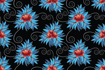 Seamless pattern with floral vector Illustration, Indonesian batik motif