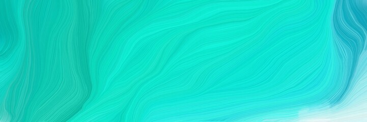 colorful horizontal banner. modern curvy waves background illustration with bright turquoise, dark turquoise and pale turquoise color