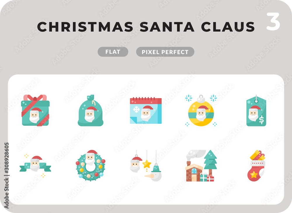 Poster christmas santa claus flat icons pack for ui. pixel perfect thin line vector icon set for web design