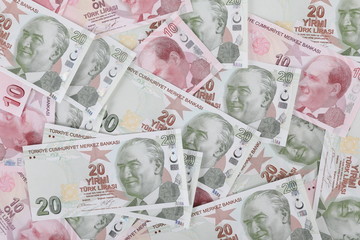 Turkish lira banknotes and coins