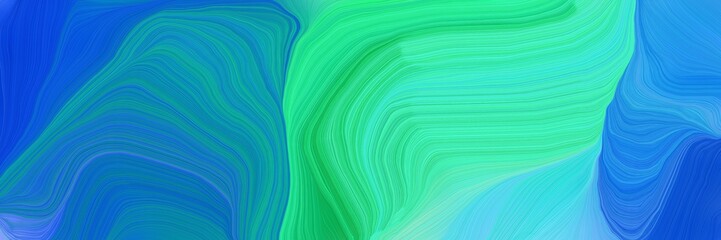 Fototapeta premium colorful horizontal banner. elegant curvy swirl waves background design with light sea green, strong blue and turquoise color