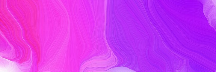 colorful horizontal banner. elegant curvy swirl waves background illustration with medium orchid, blue violet and neon fuchsia color