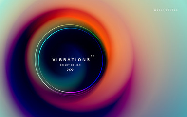 Liquid abstract background with colorful smooth flow of colors. Beautiful blurred backdrop with fluid gradient. Twisted design with gradual blend between shades. Vector template of cover, presentation