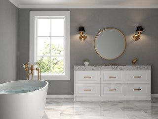 Fototapeta na wymiar Interior bathroom classic style 3D rendering