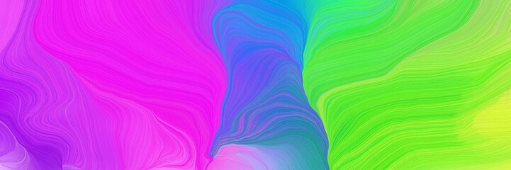 colorful horizontal banner. smooth swirl waves background illustration with yellow green, medium sea green and magenta color