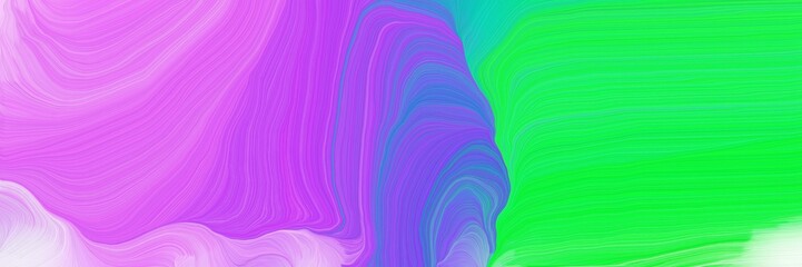 Obraz premium colorful horizontal banner. modern curvy waves background illustration with vivid lime green, orchid and medium slate blue color