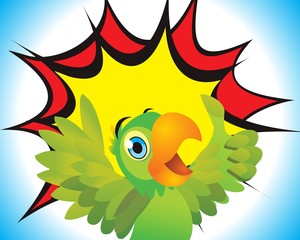 pop cartoon parrot feel excited vector illustration parrot show wing like thumb finger isolated cartoon background