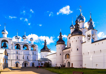 Kremlin of the Rostov Veliky. Belfry, Holy Gates and Resurrection Church. Golden Ring, Russia.