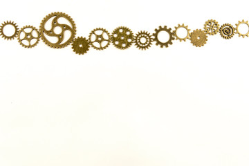 metallic gears background / Closeup of metal cog gears / close up texture pattern steampunk style and old mechanical peaces / decorative frame