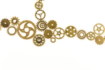 metallic gears background / Closeup of metal cog gears / close up texture pattern steampunk style and old mechanical peaces / decorative frame