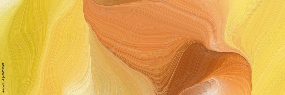 Poster dynamic horizontal banner. modern curvy waves background design with sandy brown, sienna and burly w