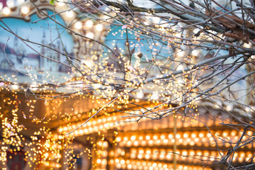 Fototapeta premium Merry go round Christmas lights background