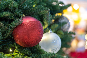 Christmas balls on christmas tree - Indoors, Soft focus