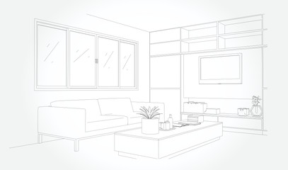 Hand drawn kitchen furniture. Vector illustration in sketch style. vector illustration kitchen furniture and equipment.