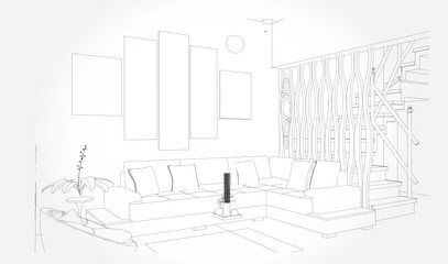 Hand drawn kitchen furniture. Vector illustration in sketch style. vector illustration kitchen furniture and equipment.