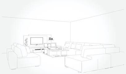Hand drawn kitchen furniture. Vector illustration in sketch style. vector illustration kitchen furniture and equipment.