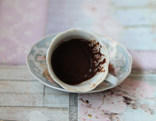 traditional turkish coffee fortune, the shape of coffee grounds in the cup gives news from the future