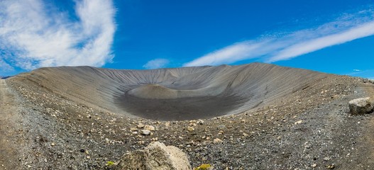 Panoramic picture of Hverfjall volcano crater on Iceland in summer