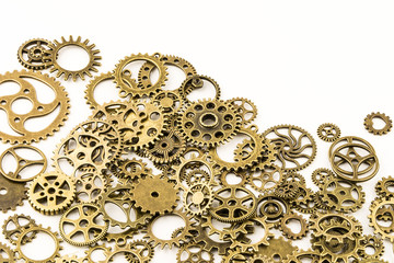 metallic gears background / Closeup of metal cog gears / close up texture pattern steampunk style...