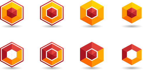 Hexagon logotype and icon, different variants, modern style