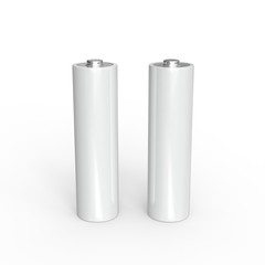 Two blank AA batteries mockup. Accumulator design template. 3d illustration isolated on white