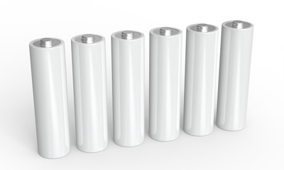 Set of blank AA batteries mockup. Accumulator design template. 3d illustration isolated on white