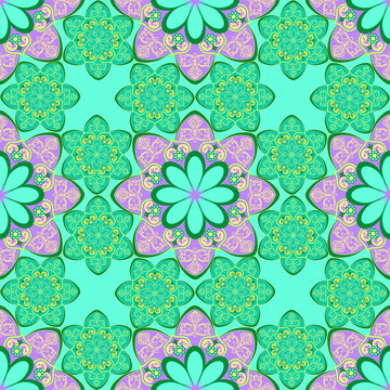    Oriental motif. Mondala in a round ornament of bright colors.