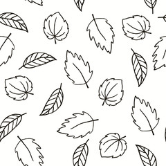 Autumn black and white seamless pattern with leaves. Floral vector illustration for fabric, textile, wallpaper, posters, paper. Doodle style. Hand drow design.