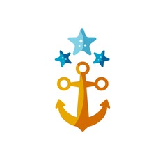 Naklejka premium Icons with a nautical theme on a white background in a flat style with elements of an anchor and starfish.