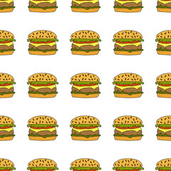 Hamburger, cheeseburger. Seamless pattern. hand drawn vector illustration.