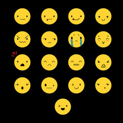 Yellow emoticons with different emotions, vector set of various hand-drawn cute expressions, EPS 8