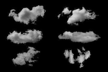 Set of white cloud isolated on black background.