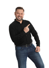 Fototapeta premium Portrait of happy mature man on white background