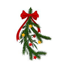 Christmas Tree Branch with Colorful Decorative Elements Vector Illustration