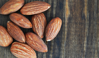 almonds on wooden background