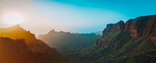 sunset landscape view to famous Maska canyon on Tenerife island Spain - obrazy, fototapety, plakaty
