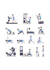 Fotobehang Man gym set. Men workout set. Men Fitness Aerobic and Exercises. isolated on white background © volyk