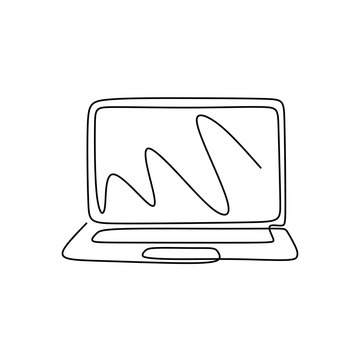 recommend clip art: One line drawing laptop notebook computer. Technology theme design illustration minimalism.