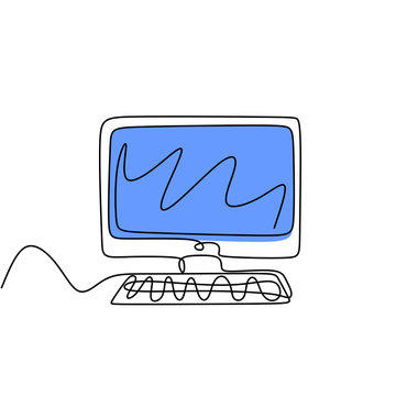 recommend clip art: Continuous one line drawing of monitor computer. Minimalism design display technology screen.