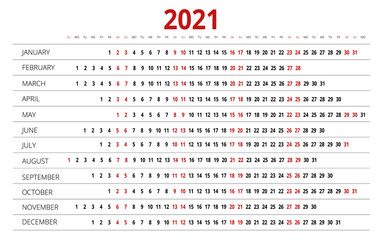 2021 Calendar, Print Template with Place for Photo, Your Logo and Text. Week Starts Sunday. Portrait Orientation. Set of 12 Months. Planner for 2021 Year.