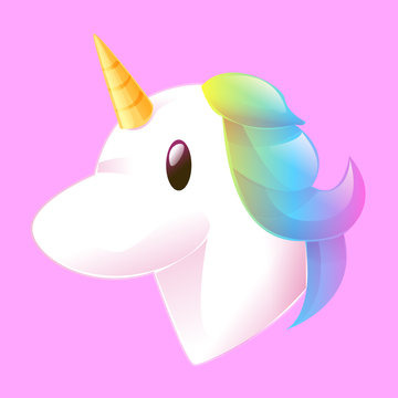 logo cartoon rainbow unicorn head graphic on pink background