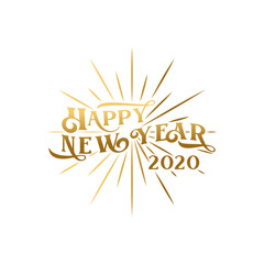 Happy New Year Eve 2020 Celebration vector design. New Year 2020 with Luxury Gold Color and isolated on white background. Cool Holiday New Year Banner, Greeting card, logo vector illustration.