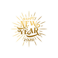Fototapeta premium Happy New Year Eve 2020 Celebration vector design. New Year 2020 with Luxury Gold Color and isolated on white background. Cool Holiday New Year Banner, Greeting card, logo vector illustration.