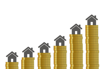 high property prices golden coins on white background vector illustration EPS10