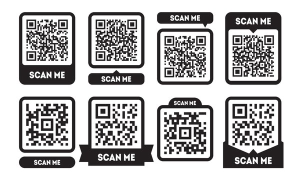 Scan Me Template Set With QR Codes. Qrcode Icon For Mobile App