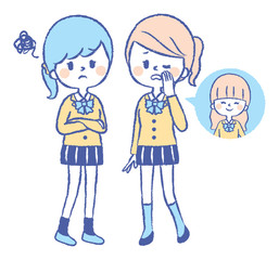 女の子　噂話　ヒソヒソ話　悪口　イラスト