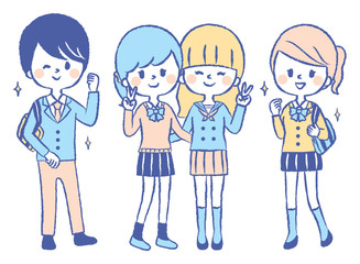 中学生　高校生　セット　イラスト　全身